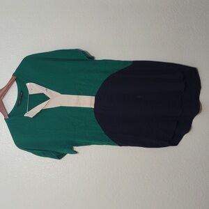 USED ZARA COLORBLOCK NAVY GREEN TUNIC TOP DRESS SIZE M
